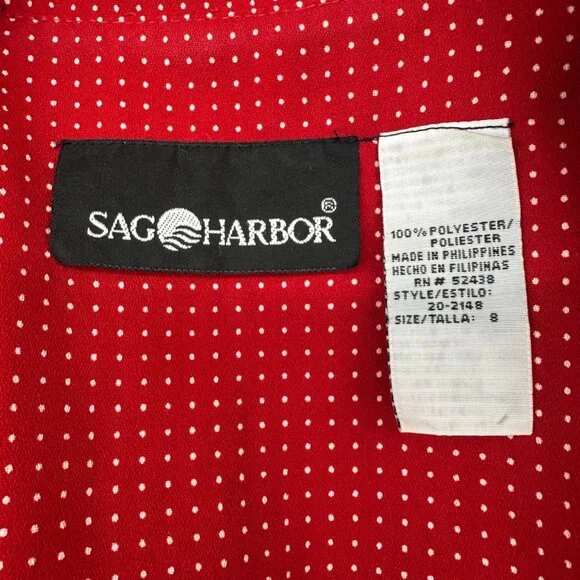 Vintage Dress Sag Harbor Red Polka Dot Short Sleeve Button Down Size 8 Business - Picture 4 of 8